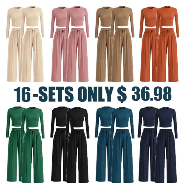 Women's Fall 2-Piece Set – Top & Wide-Leg Pants