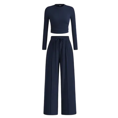 Women's Fall 2-Piece Set – Top & Wide-Leg Pants