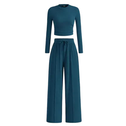 Women's Fall 2-Piece Set – Top & Wide-Leg Pants