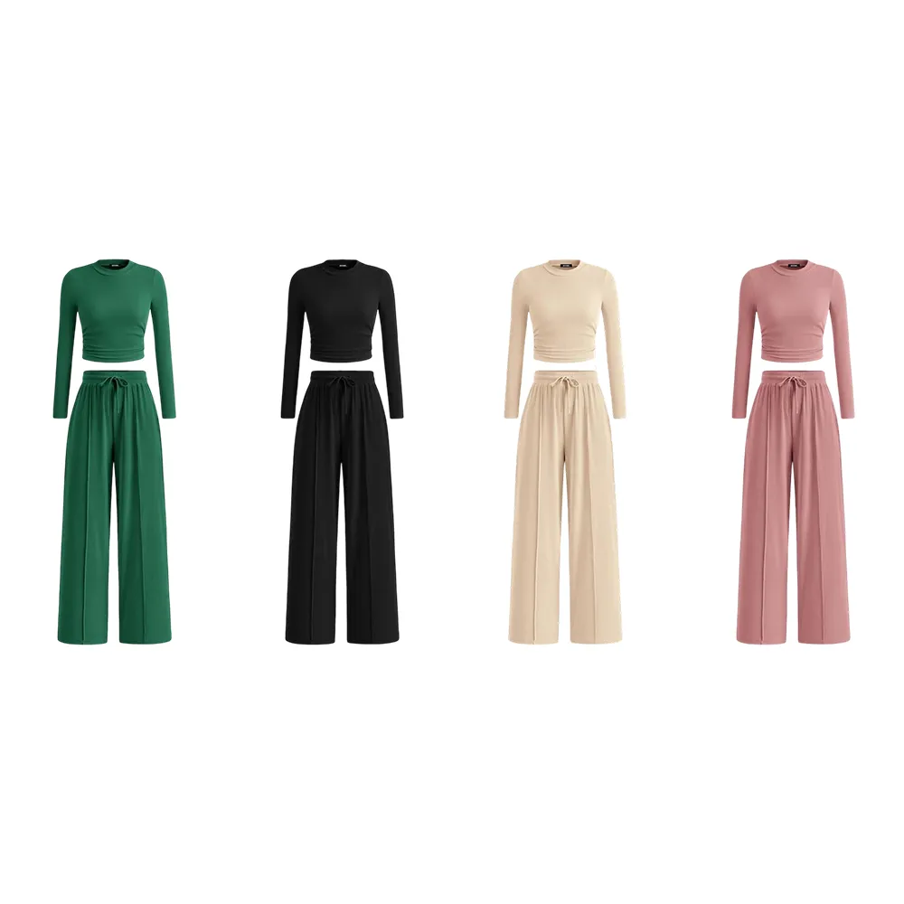 Women's Fall 2-Piece Set – Top & Wide-Leg Pants