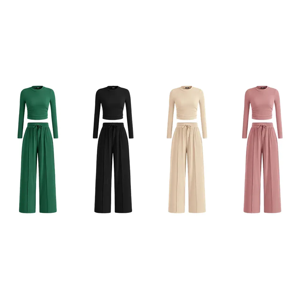 Women's Fall 2-Piece Set – Top & Wide-Leg Pants