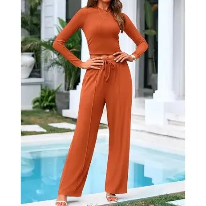 Women's Fall 2-Piece Set – Top & Wide-Leg Pants