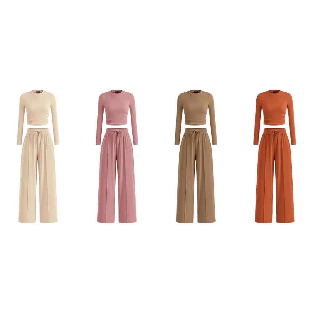 Women's Fall 2-Piece Set – Top & Wide-Leg Pants