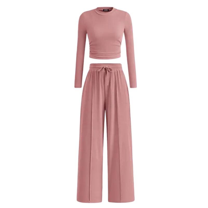 Women's Fall 2-Piece Set – Top & Wide-Leg Pants