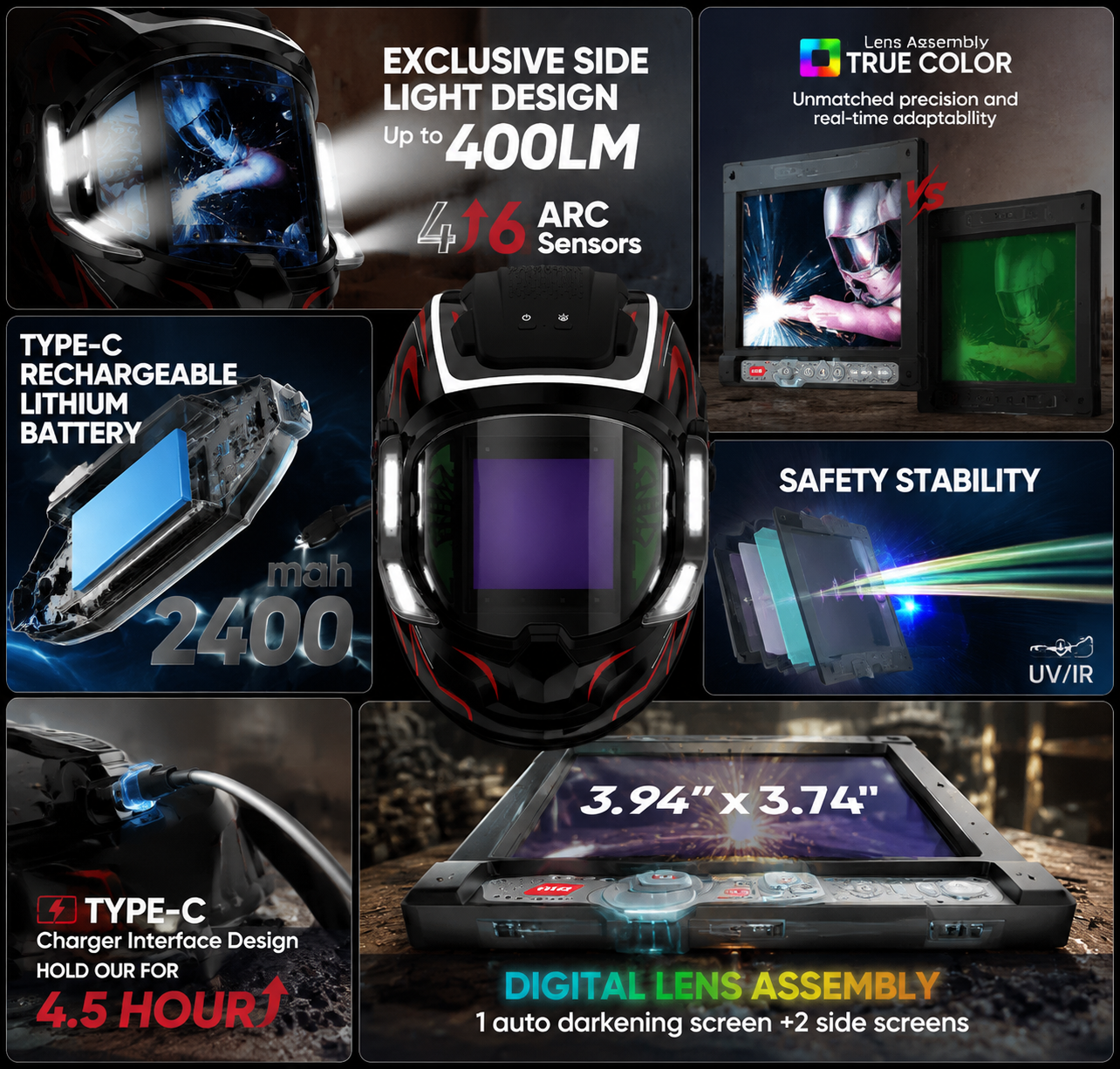 Advanced Auto-Darkening Welding Helmet with True Color Clarity & Motion LED Control