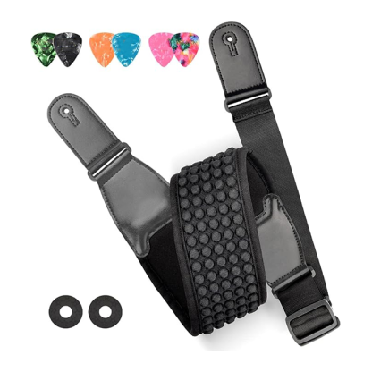 Electric guitar strap, 3.5 inches wide and adjustable in length