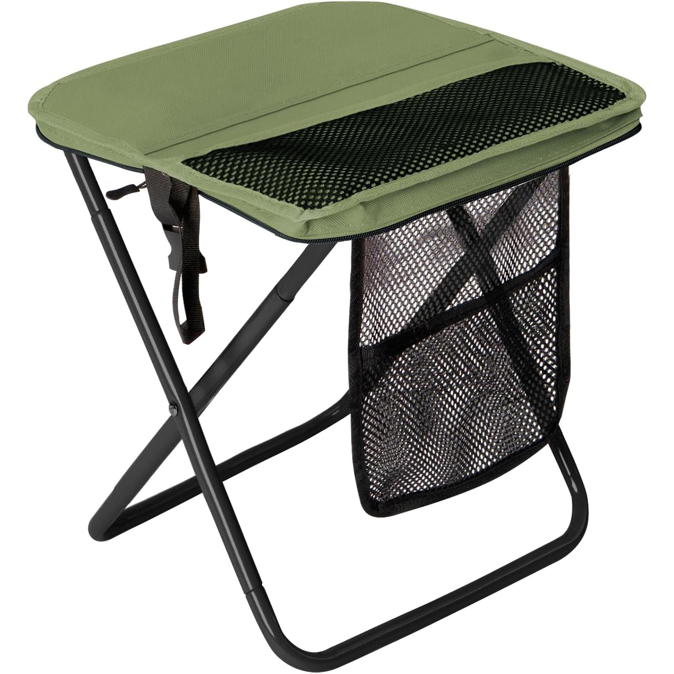 Portable Folding Stool – 16 Inch Camping Chair with 3 Side Pockets & Shoulder Strap