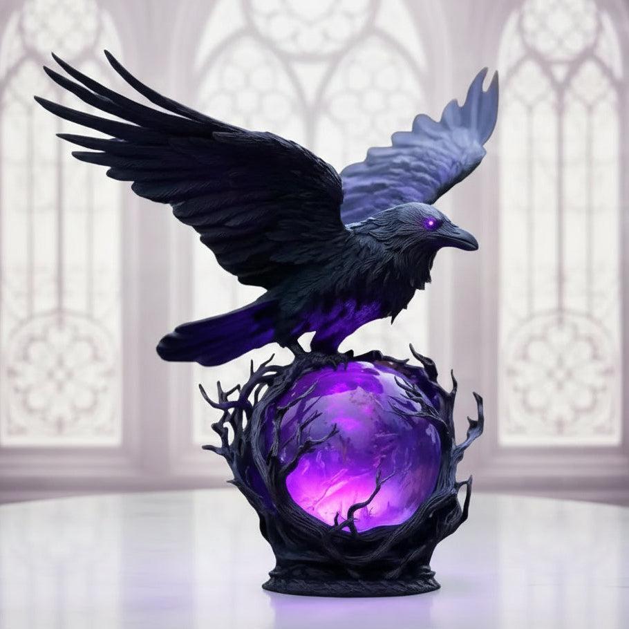 Raven Moonlight Gothic LED Lamp – Handcrafted Dark Art Crow Sculpture