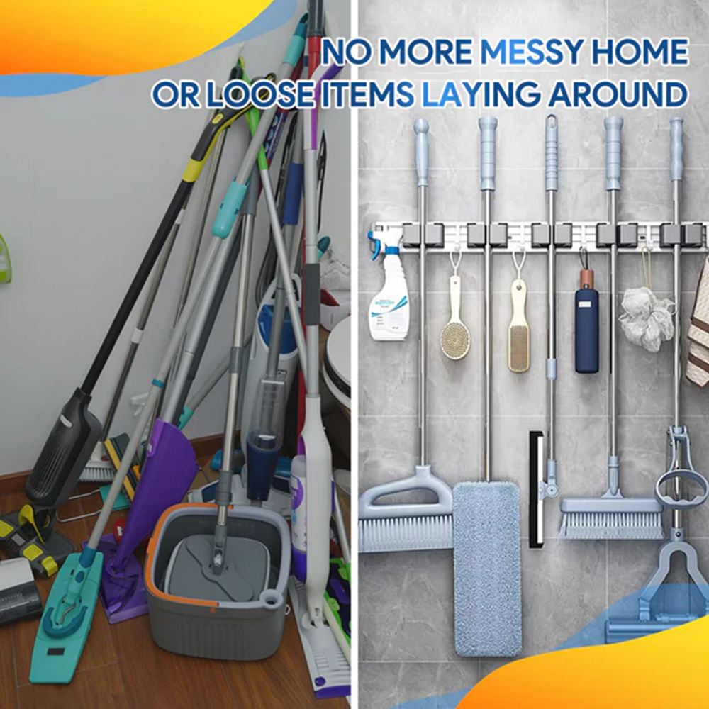 Metal broom and mop holder wall hook