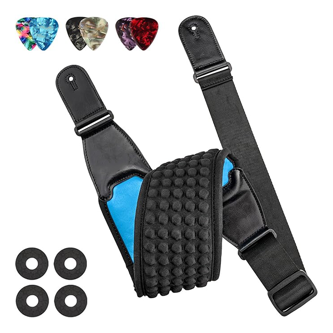 Electric guitar strap, 3.5 inches wide and adjustable in length