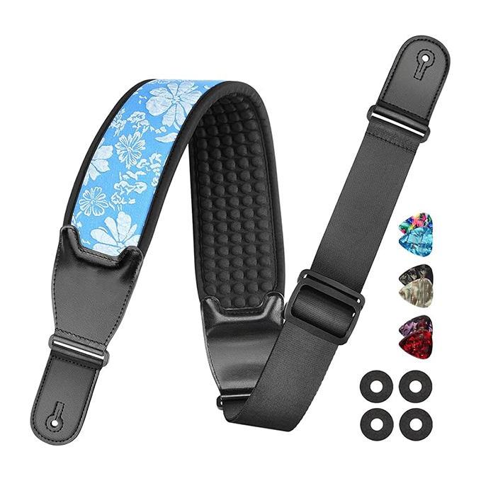 Electric guitar strap, 3.5 inches wide and adjustable in length