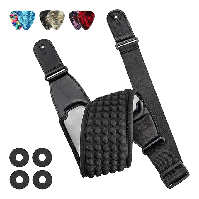 Electric guitar strap, 3.5 inches wide and adjustable in length