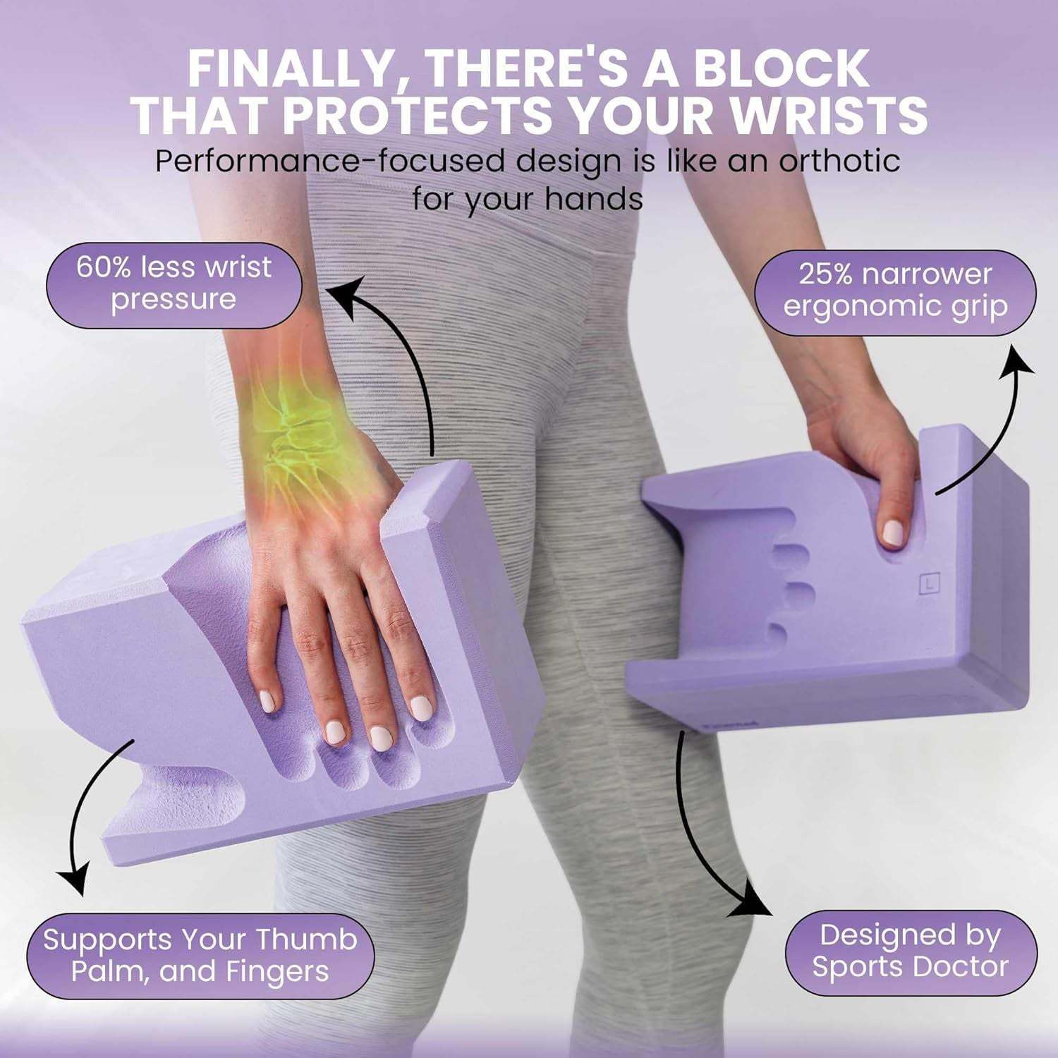 Yoga Brick Set of 2 – Ergonomically Designed EVA Yoga Bricks, Relieves Wrist Pressure