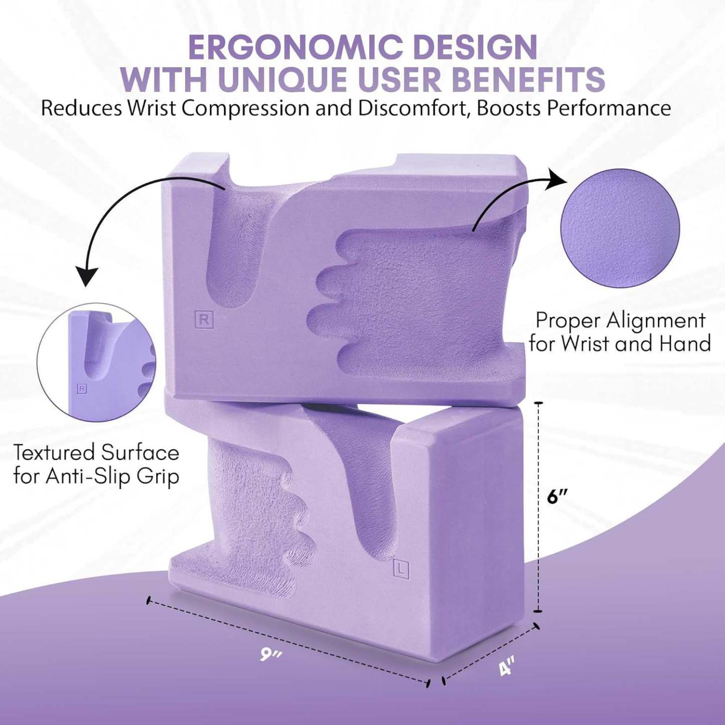 Yoga Brick Set of 2 – Ergonomically Designed EVA Yoga Bricks, Relieves Wrist Pressure