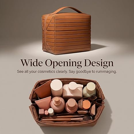 High-capacity foldable cosmetic bag, waterproof PU leather