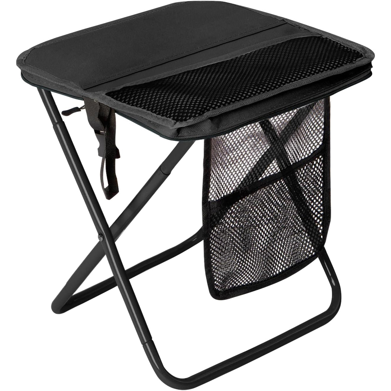 Portable Folding Stool – 16 Inch Camping Chair with 3 Side Pockets & Shoulder Strap