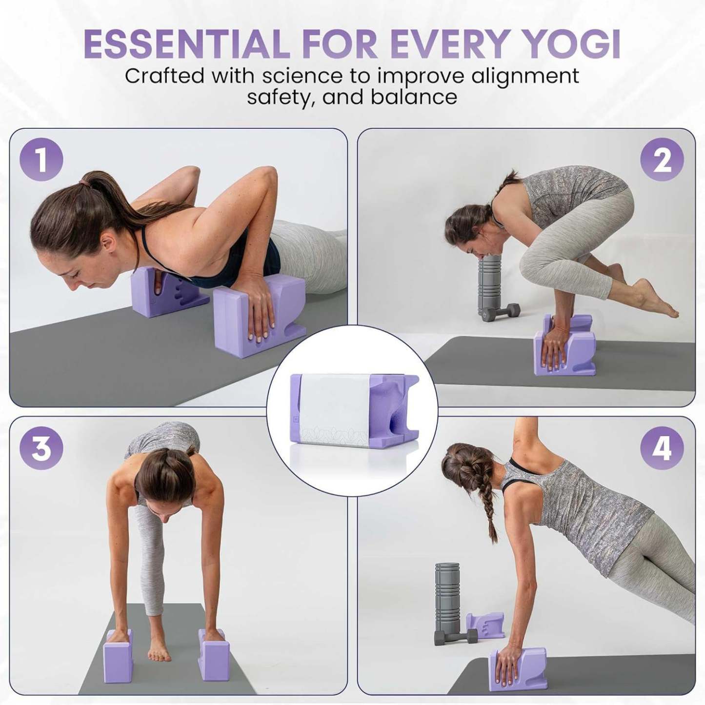 Yoga Brick Set of 2 – Ergonomically Designed EVA Yoga Bricks, Relieves Wrist Pressure