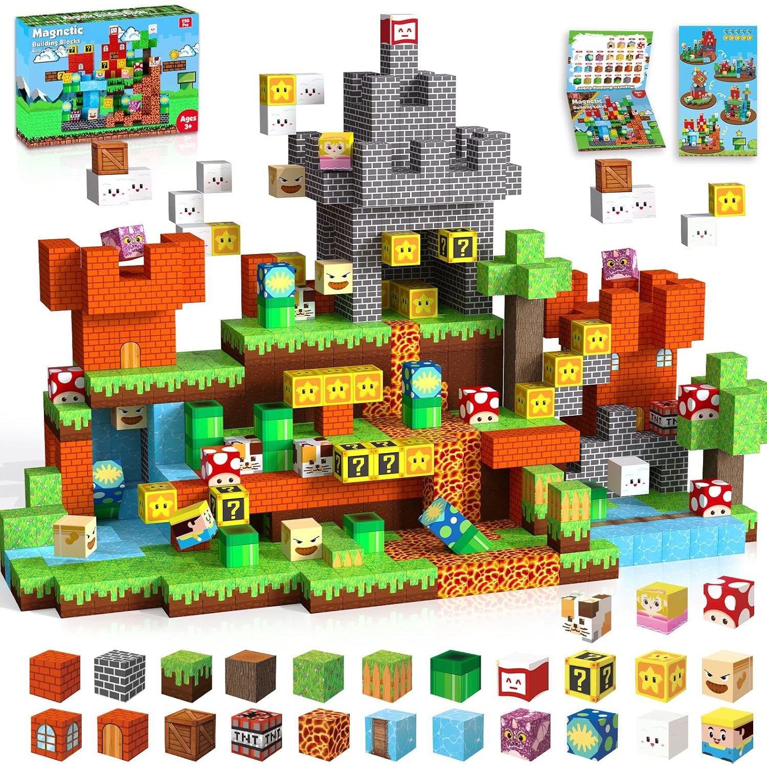 Magnetic Building Blocks - 150-piece Building Adventure Game Castle World Set