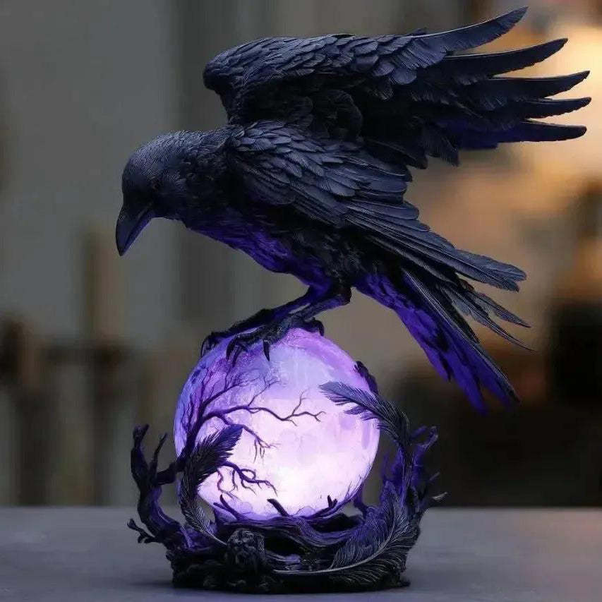 Raven Moonlight Gothic LED Lamp – Handcrafted Dark Art Crow Sculpture
