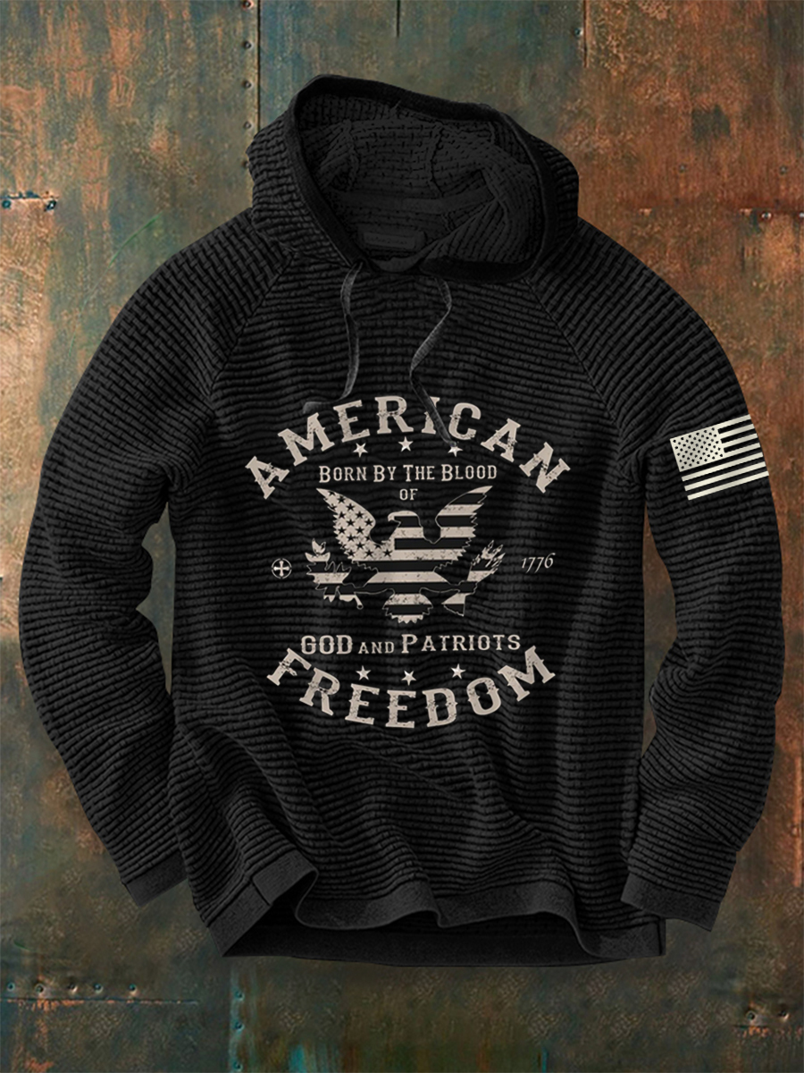 Men's American Freedom Born By The Blood Eagle Patriotic Waffle Hoodie