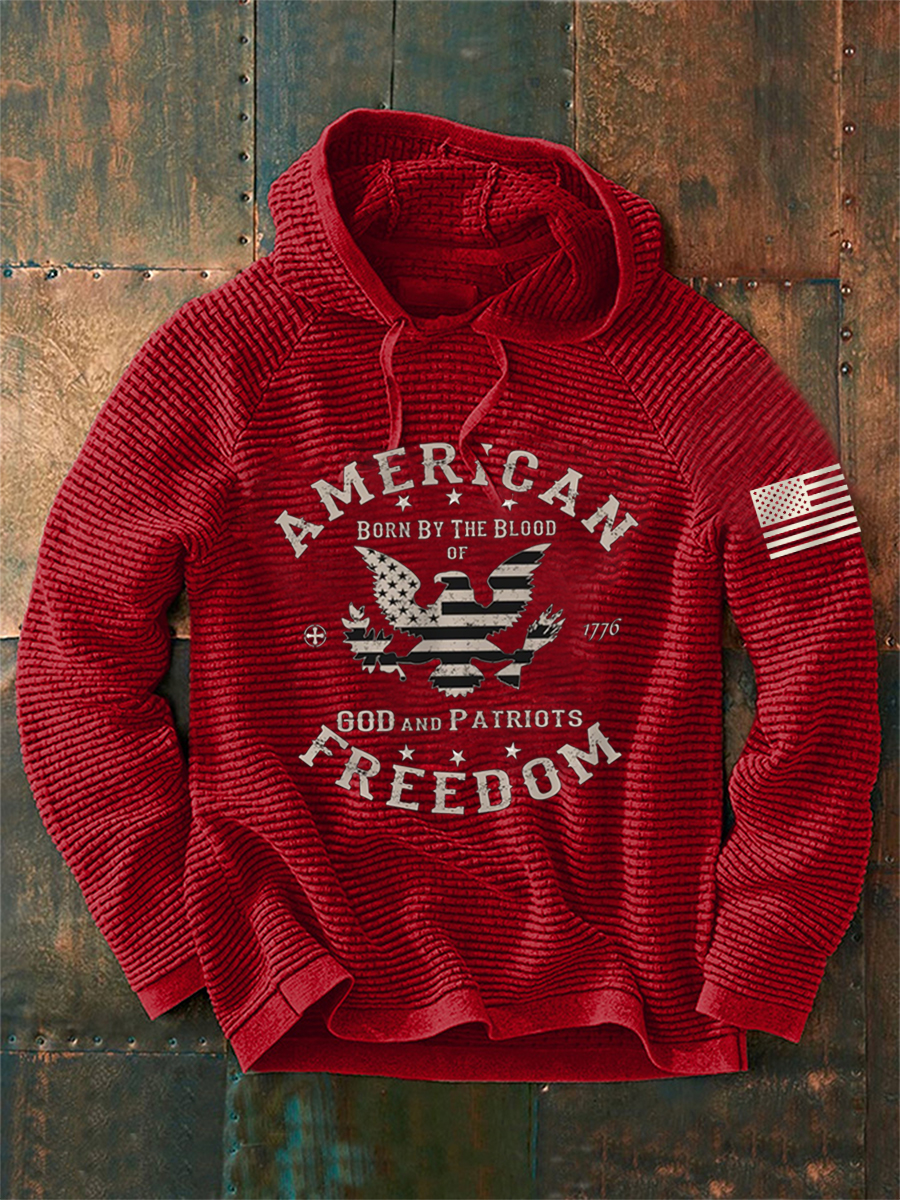 Men's American Freedom Born By The Blood Eagle Patriotic Waffle Hoodie