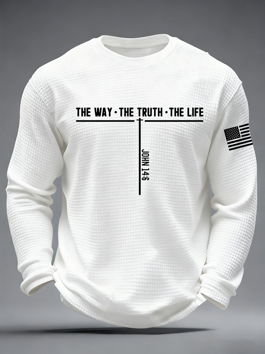 Men's Jesus The Way The Truth The Life Cross Waffle Long Sleeve T-Shirt