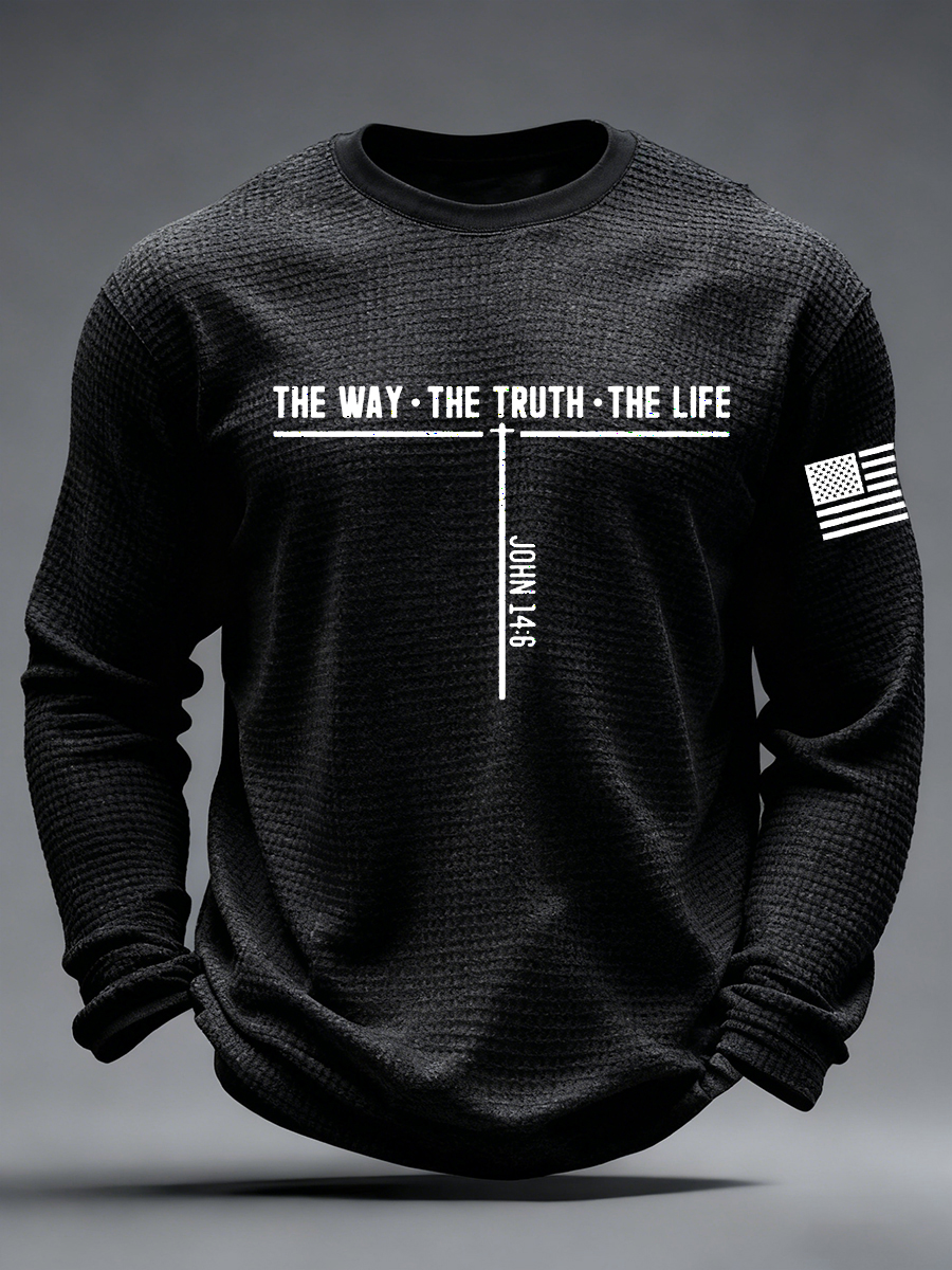 Men's Jesus The Way The Truth The Life Cross Waffle Long Sleeve T-Shirt