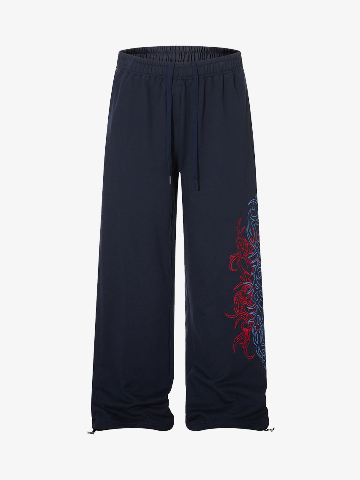 Line-Embroidered Printed Relaxed-Fit Casual Sweatpants