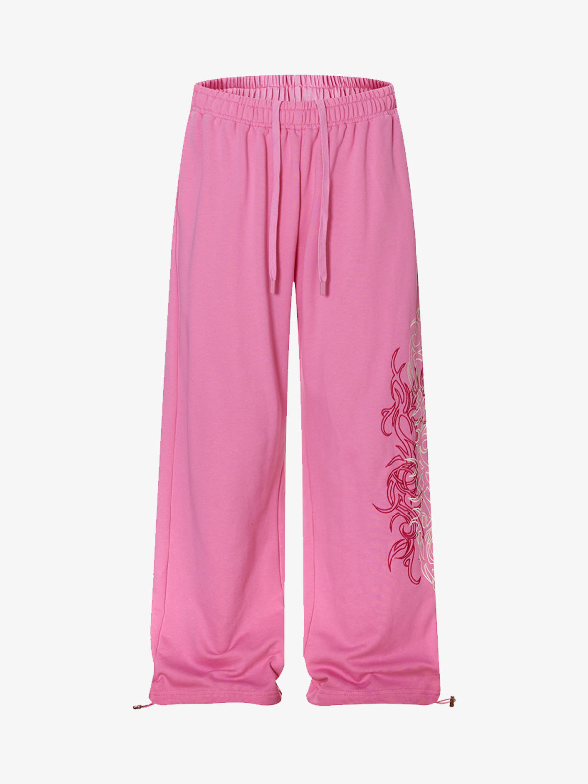 Line-Embroidered Printed Relaxed-Fit Casual Sweatpants