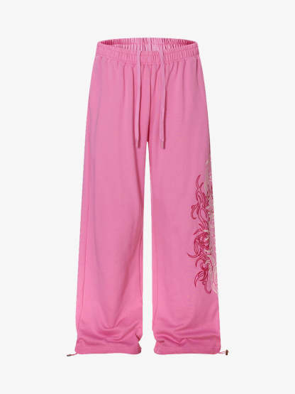 Line-Embroidered Printed Relaxed-Fit Casual Sweatpants