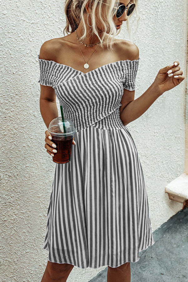 Fashion Short Sleeve Stripe Print Dress