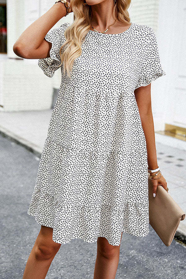 Fashion Floral Print Short Sleeve Mini Dress