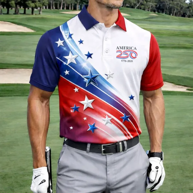 US 250th Anniversary Print Men's Polo Shirt-3