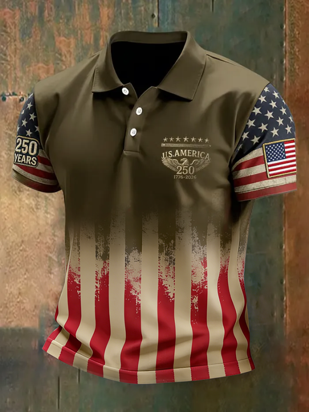 Men's Retro American 250th Anniversary Casual Short-Sleeve Polo Shirt