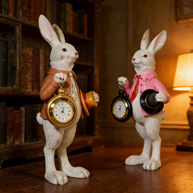 ⏰ Storybook White Rabbit Clock Figurine – Functional Easter Decor 🐰✨