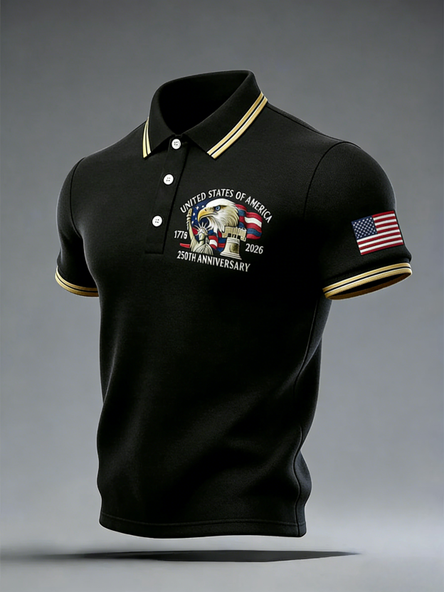 Men's Retro 250th Anniversary of the United States Independence Day Cross Print Polo Shirt