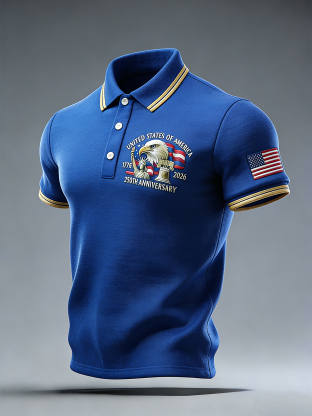 Men's Retro 250th Anniversary of the United States Independence Day Cross Print Polo Shirt