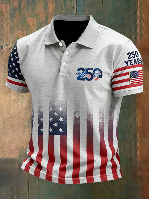 Men's Retro American 250th Anniversary Casual Short-Sleeve Polo Shirt