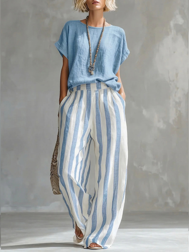 New Arrivals🔥 Cozy Loose-fit Striped Cotton Linen Two-piece Set