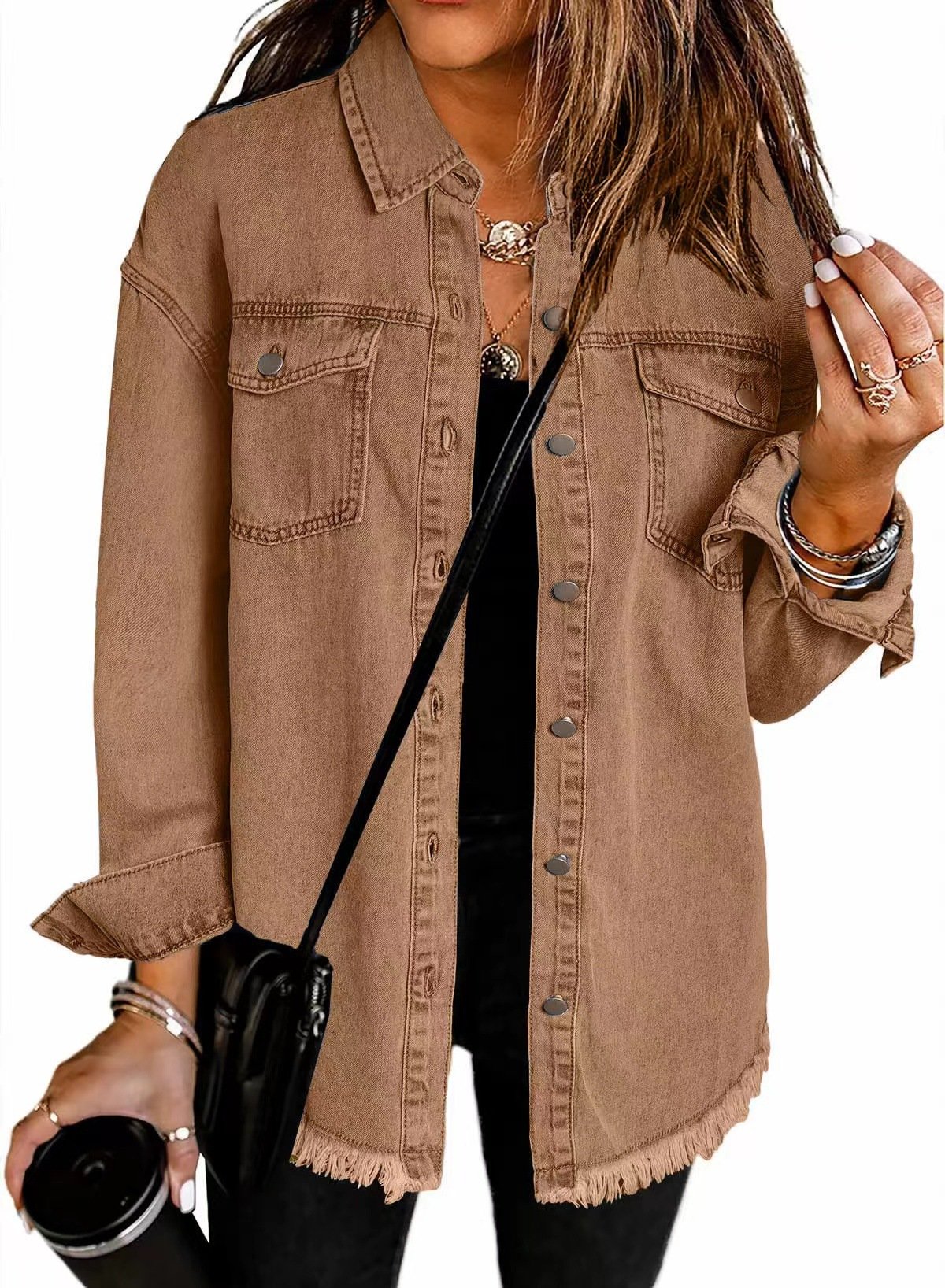 Women's Casual Denim Button Down Distressed Jacket