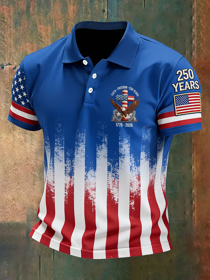 Men's Retro American 250th Anniversary Casual Short-Sleeve Polo Shirt