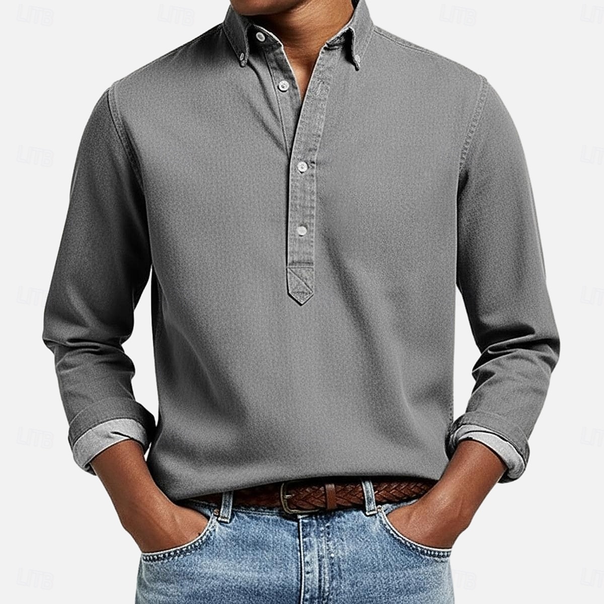 Men's Shirt Popover Shirt Button Down Shirt Casual Shirt Denim Blue Black White Navy Blue Dark Blue Long Sleeve Plain Button Down Collar Casual Outdoor Buttons Clothing Apparel Polyester Neutral 2026 - BHD 8.89 &ndash;P5