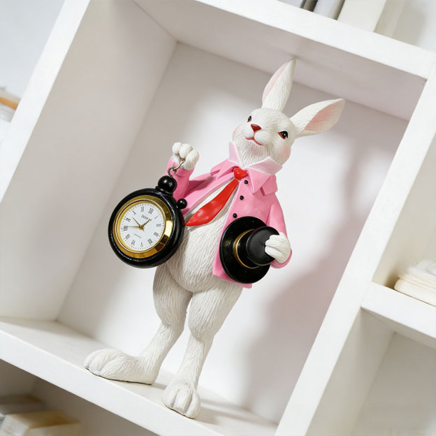⏰ Storybook White Rabbit Clock Figurine – Functional Easter Decor 🐰✨