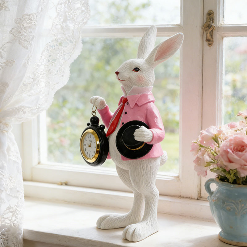 ⏰ Storybook White Rabbit Clock Figurine – Functional Easter Decor 🐰✨