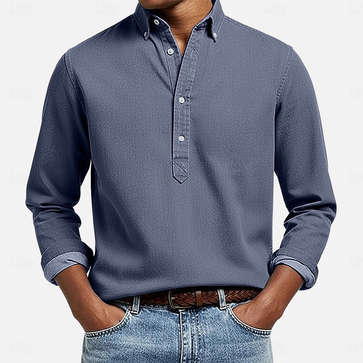 Men's Shirt Popover Shirt Button Down Shirt Casual Shirt Denim Blue Black White Navy Blue Dark Blue Long Sleeve Plain Button Down Collar Casual Outdoor Buttons Clothing Apparel Polyester Neutral 2026 - BHD 8.89 &ndash;P7
