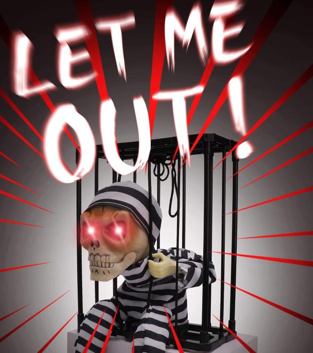 Scary Skull Cage Prisoner Haunted House Decor with Motion Sensor