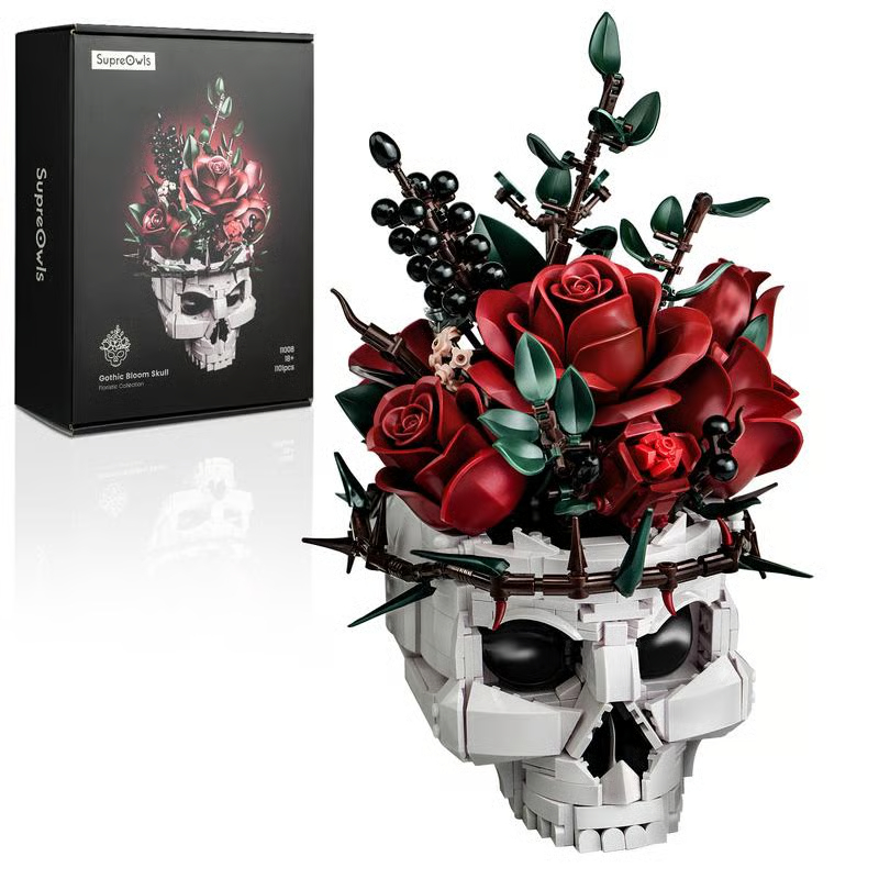 🔥Last Day 49% OFF💀🌹Gothic Skull Rose Building Set for Adults