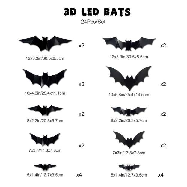 🎃👻Lighted 3D Bat Wall Decor 🦇 Spooky Halloween Party & Indoor Outdoor Home Stickers