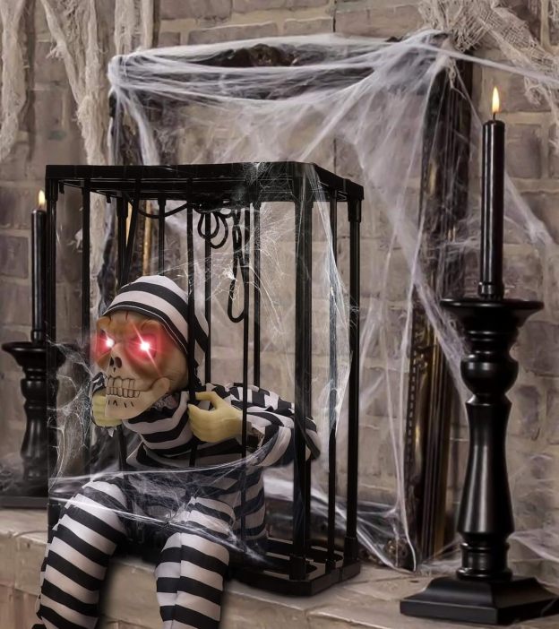 Scary Skull Cage Prisoner Haunted House Decor with Motion Sensor