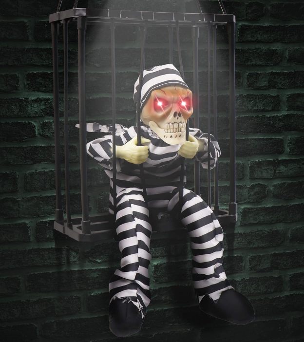 Scary Skull Cage Prisoner Haunted House Decor with Motion Sensor